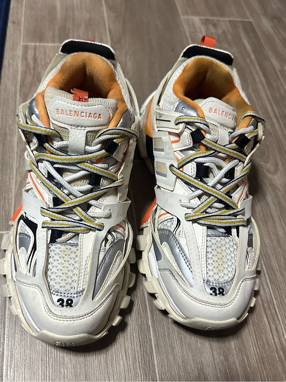 Balenciaga Kids White, Orange and Gray Chunky Runner Sneakers